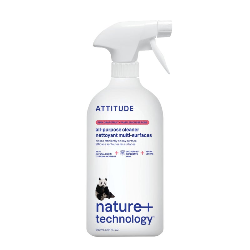 ATTITUDE All Purpose Cleaner Spray, EWG Verified, Vegan, Made with 94% Plant-Based Ingredients, Streak-Free for Kitchen, Bathroom, Glass & More, Pink Grapefruit Scent, 27.1 Fl Oz - Image 1