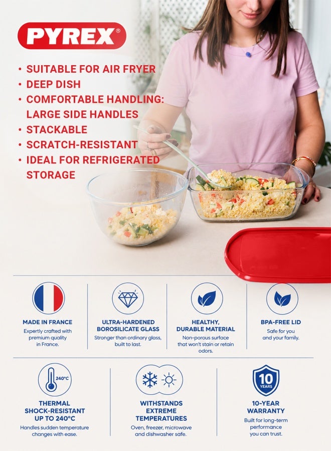 Pyrex Cook & Store Rectangular Roaster with Lid - 400ML Capacity for Versatile Cooking and Storing Red 400ml - Image 3