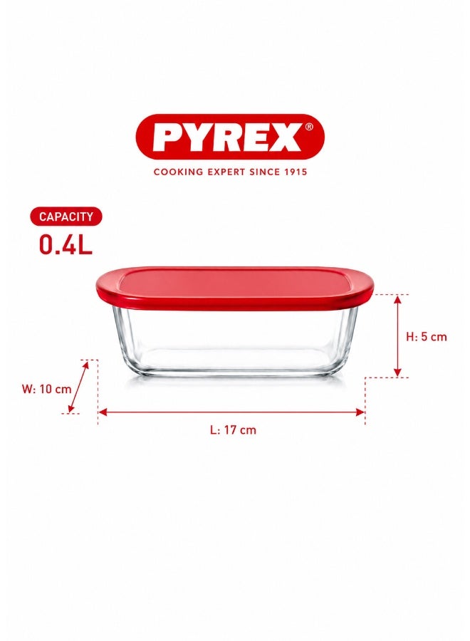 Pyrex Cook & Store Rectangular Roaster with Lid - 400ML Capacity for Versatile Cooking and Storing Red 400ml - Image 2