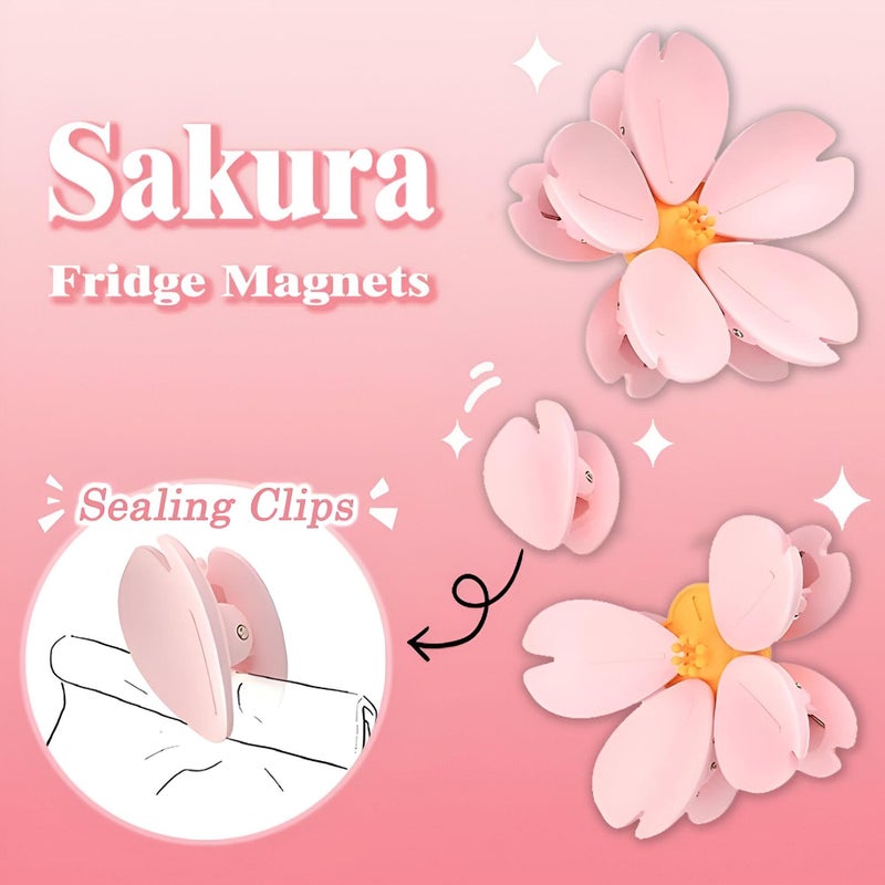Decorative Clips - 3D Cherry Blossom Magnets, Pink Food Bag and Refrigerator Clips, Reusable Cute Kitchen Magnets, Creative Home Decor, Food Storage Solutions (1 piece) - Image 2