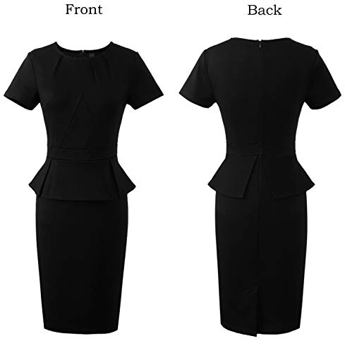 VFSHOW Womens Black Pleated Crew Neck Peplum Work Business Office Church Bodycon Pencil Sheath Dress 3593 BLK XL - Image 4