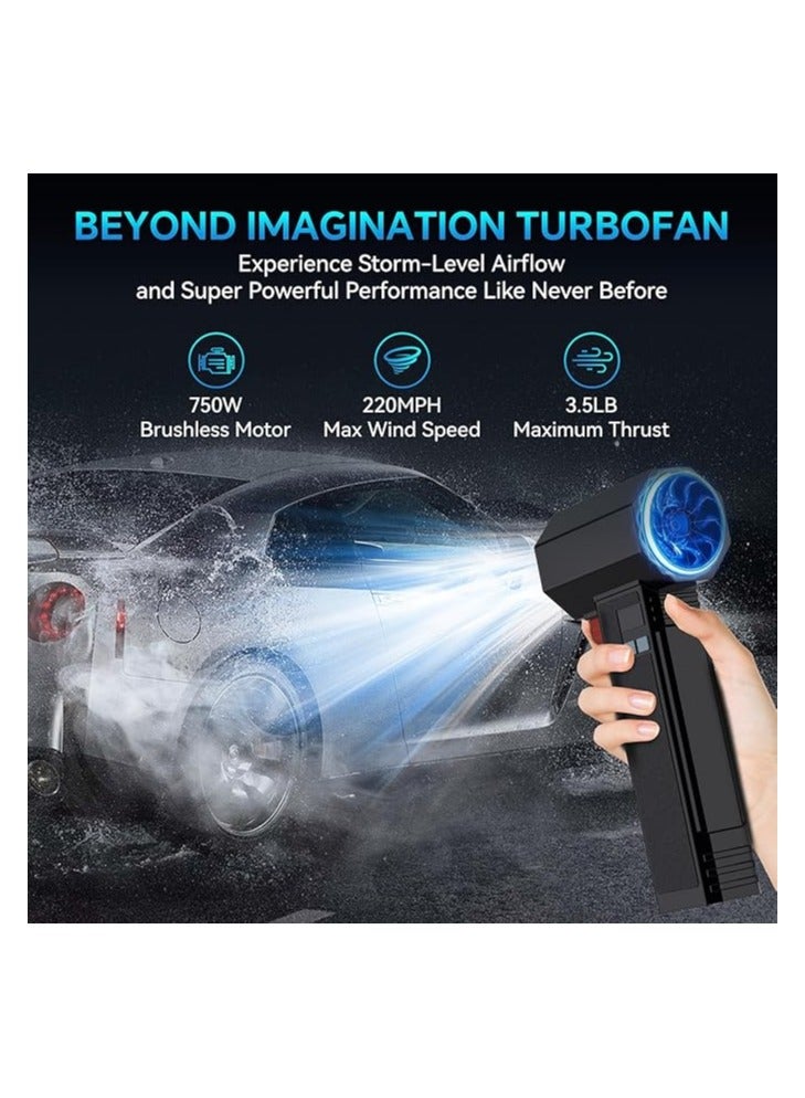 فيبكا Oversize Car Dryer Air Blower Turbo Fan, Portable Oversize 64MM Super Electic Cordless Leaf Air Blower with Light & LED Display, 4000mAh, Max Thrust 3.5LB for Patio Cleaning, Lawn Care & Car Drying  - Image 3