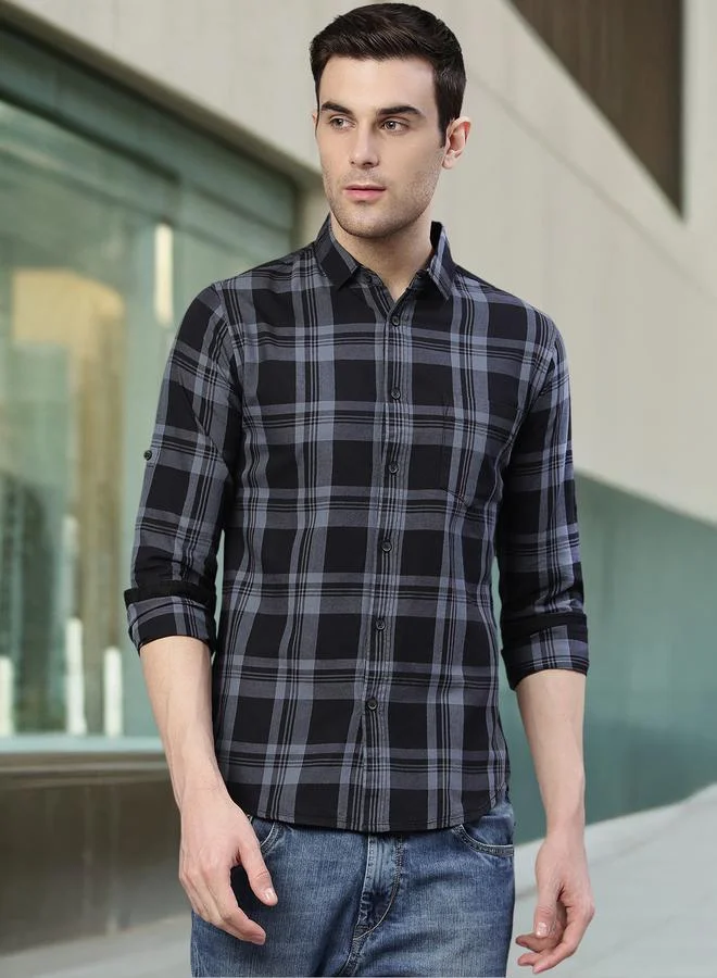 Dennis Lingo Slim Fit Grey Men's Casual Shirt, Spread Collar, Full Sleeves, 100% Cotton,