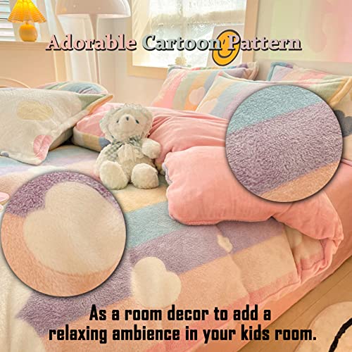 MorroMorn Pink Duvet Cover Queen, Rainbow Bedding Sets, Fluffy Comforter Covers Set, Down Alternative Blanket Ultra Soft Kawaii Cute for Girls Kids Teen Women Full Double Size - Image 4