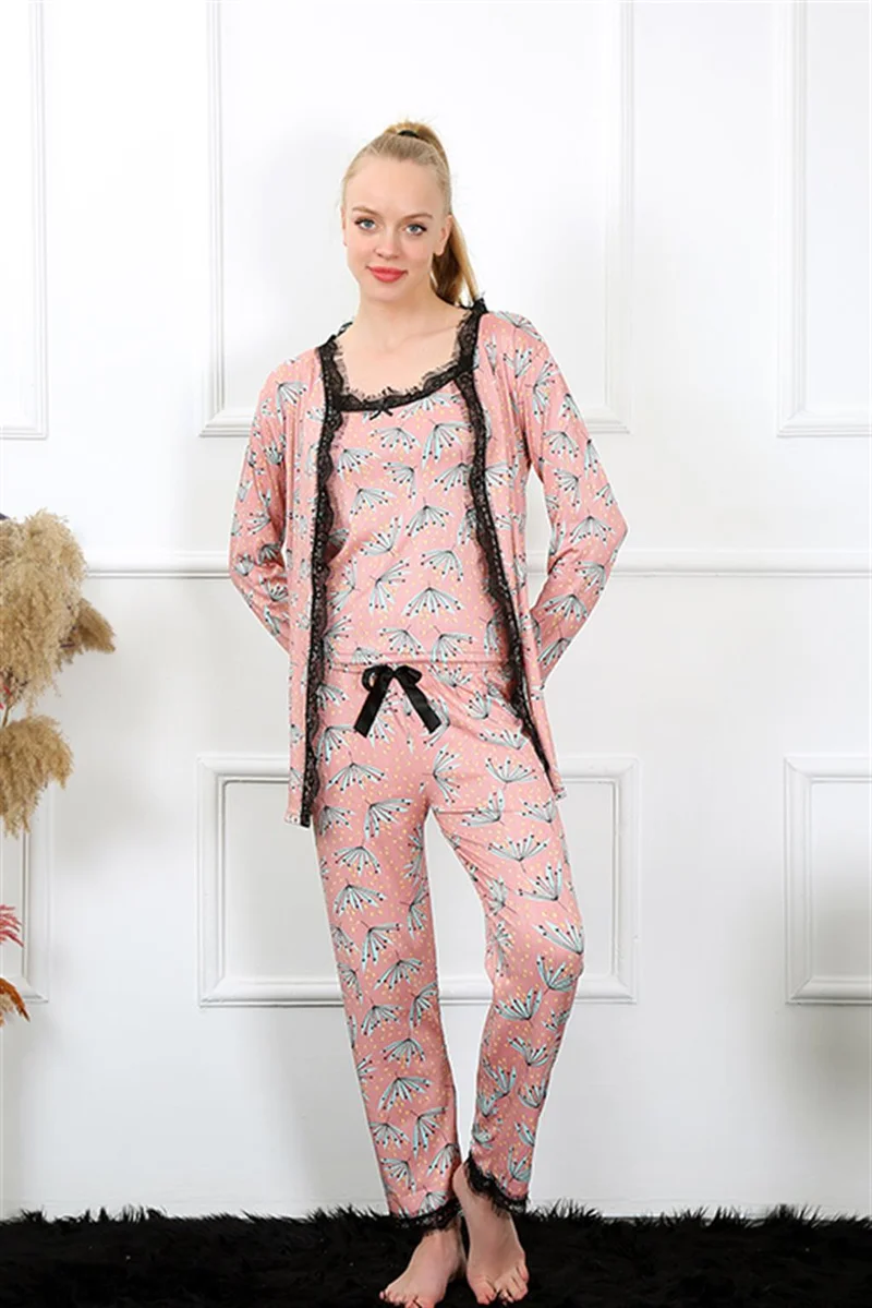 اكبينيز Women's 3-pack Salmon Dressing Gown Pajamas Set 16103