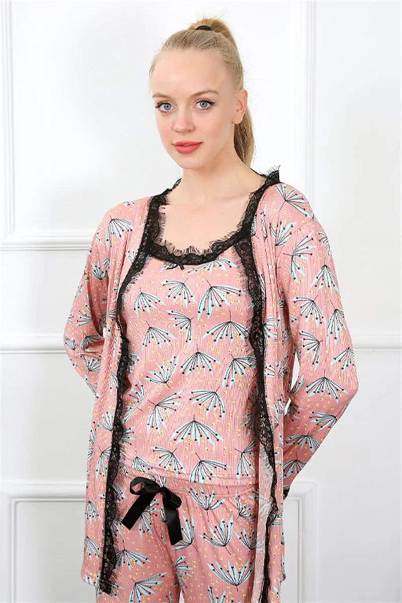 اكبينيز Women's 3-pack Salmon Dressing Gown Pajamas Set 16103