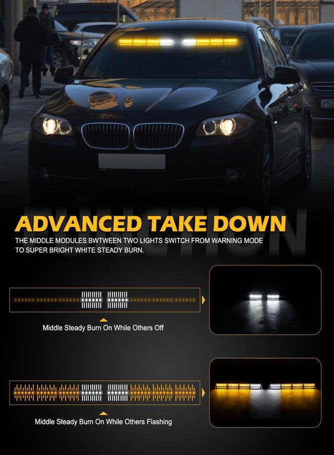 HLauto 604N Emergency Dash Strobe Lights: 2x16.8 inch Amber Security Light w/Take Down, 48 LED Safety Flashing Warning Hazard Interior Windshield Visor Light Bar for Trucks Vehicles - Image 3
