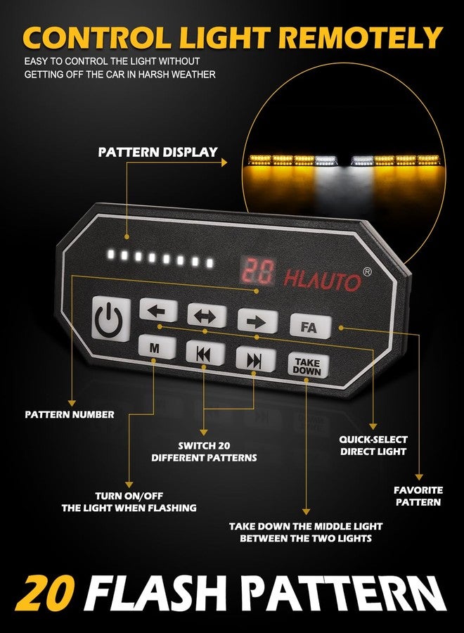 HLauto 604N Emergency Dash Strobe Lights: 2x16.8 inch Amber Security Light w/Take Down, 48 LED Safety Flashing Warning Hazard Interior Windshield Visor Light Bar for Trucks Vehicles - Image 4