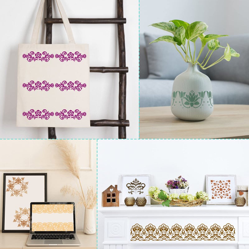 Zonon 8 قطع قوالب زينة حدود مزخرفة لتزيين الكعك قوالب قابلة لإعادة الاستخدام لفن الحرف اليدوية وقوالب زهور لأدوات الخبز للرسم على الخشب، القماش، الورق، القماش - Image 5