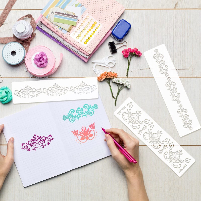 Zonon 8 قطع قوالب زينة حدود مزخرفة لتزيين الكعك قوالب قابلة لإعادة الاستخدام لفن الحرف اليدوية وقوالب زهور لأدوات الخبز للرسم على الخشب، القماش، الورق، القماش - Image 4