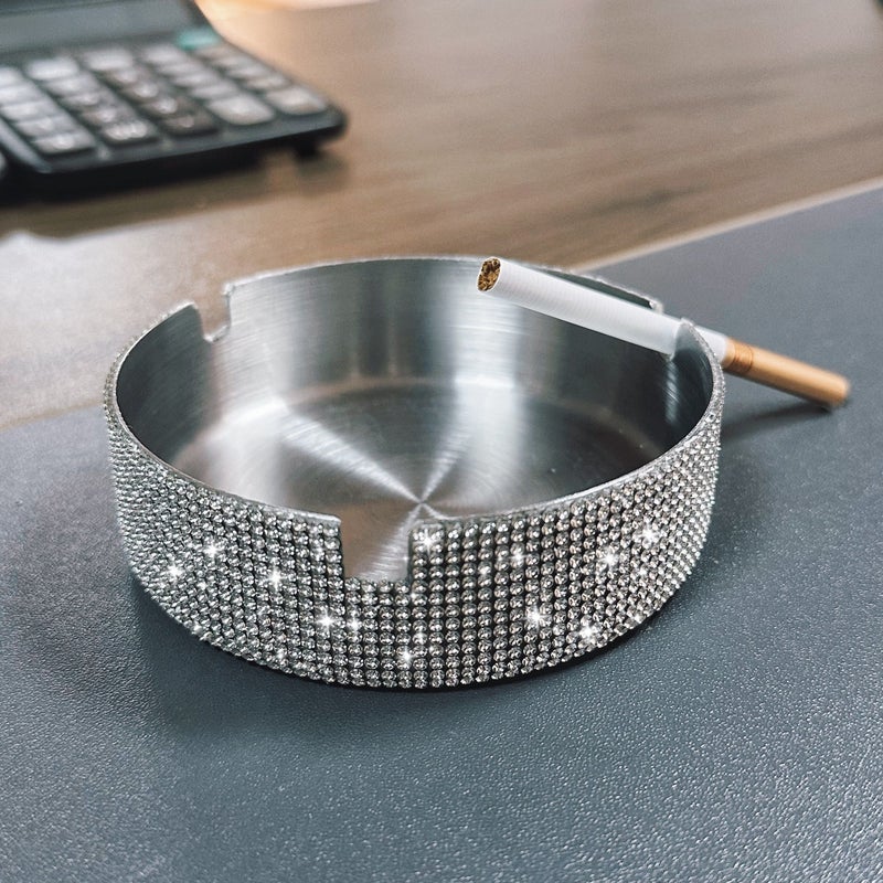 1PC Stainless Steel Windproof Ashtray Large Rhinestone Sparkling Ash Catcher - Image 5