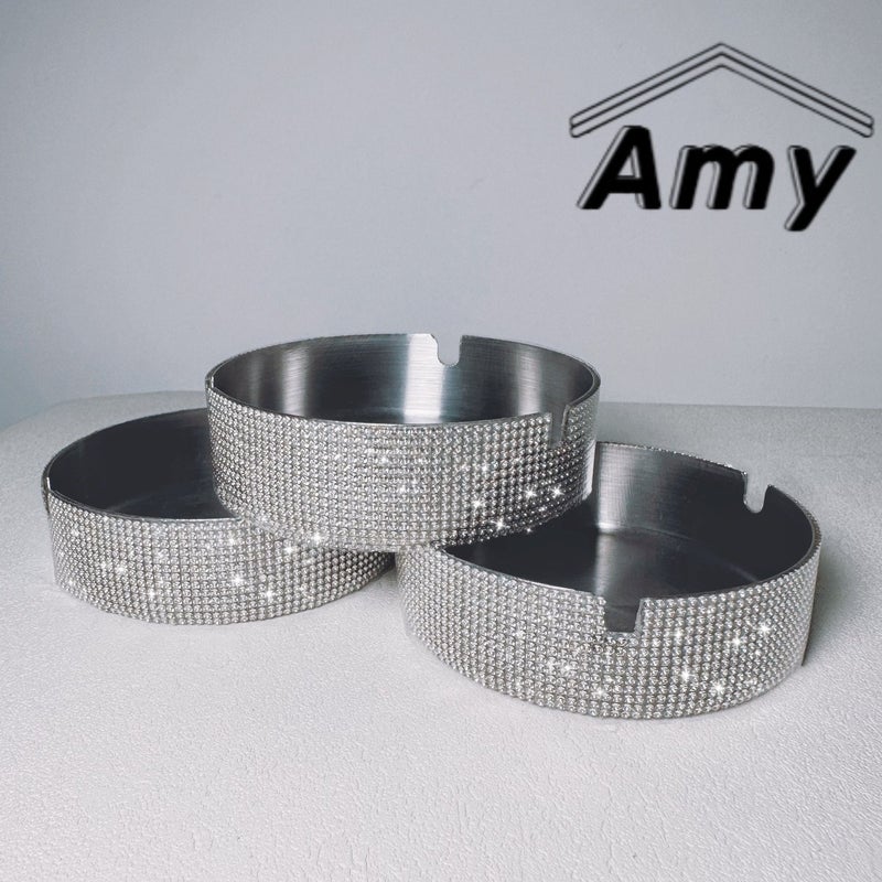 1PC Stainless Steel Windproof Ashtray Large Rhinestone Sparkling Ash Catcher - Image 4