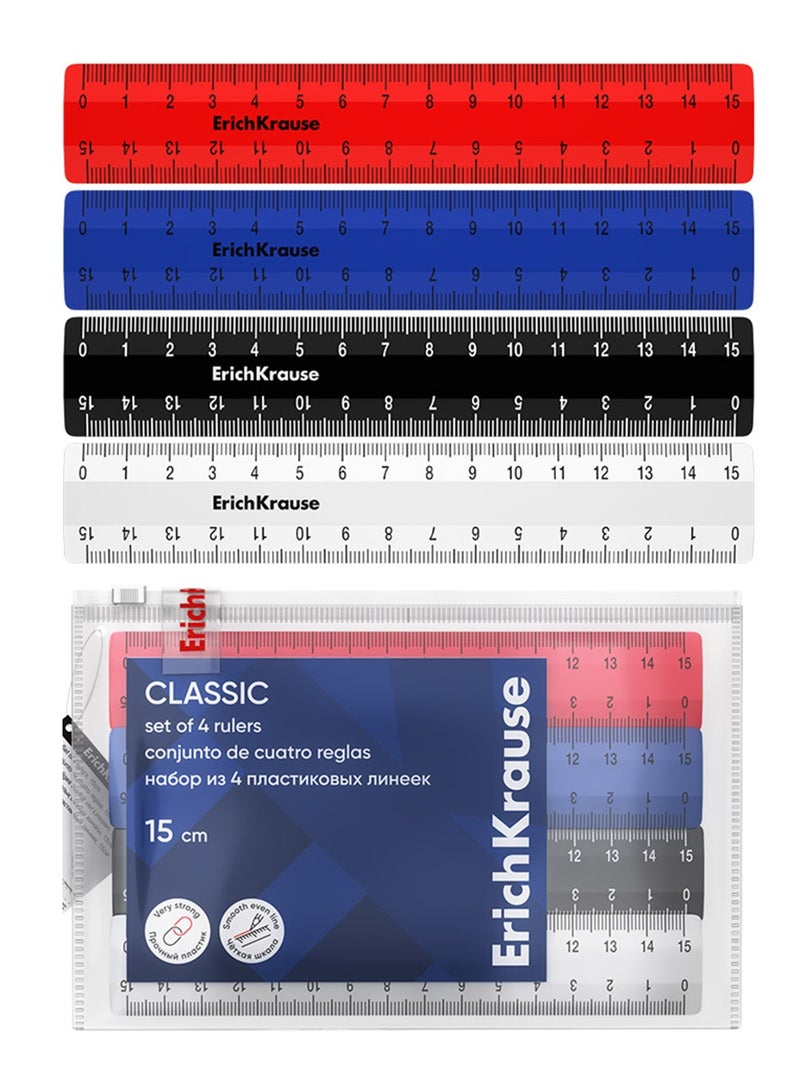 ErichKrause مساطر بلاستيكية 4 قطع بطول 15 سم بألوان متنوعة - Image 1