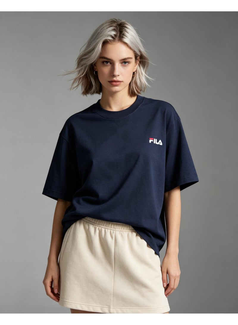 FILA classic round neck short sleeve loose shoulder cotton unisex T-shirt casual Joker top - Image 5