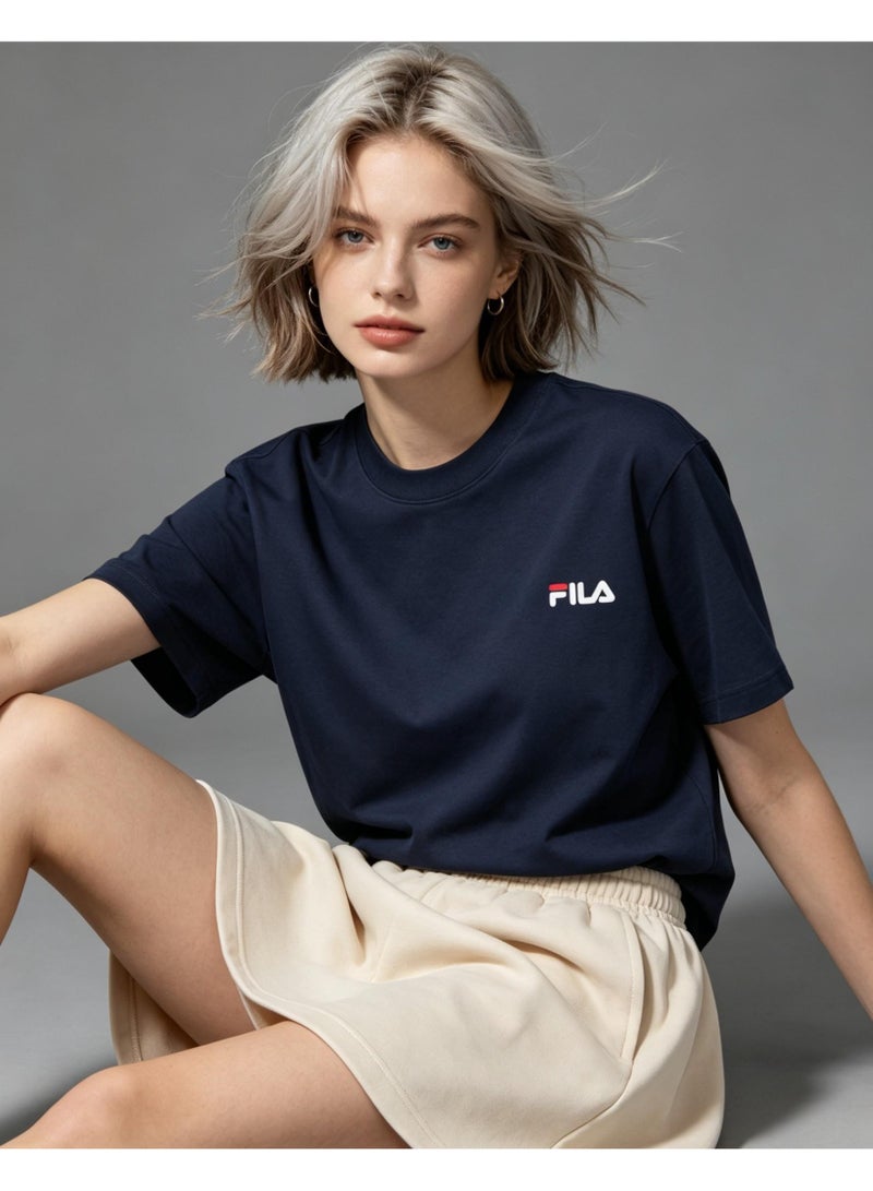FILA classic round neck short sleeve loose shoulder cotton unisex T-shirt casual Joker top - Image 1