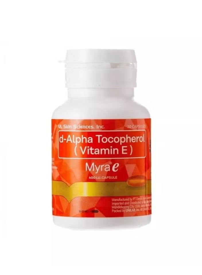 Myra-E Vitamin E 400 IU d-Alpha Tocopherol – Antioxidant Supplement for Skin & Wellness (30 Capsules)