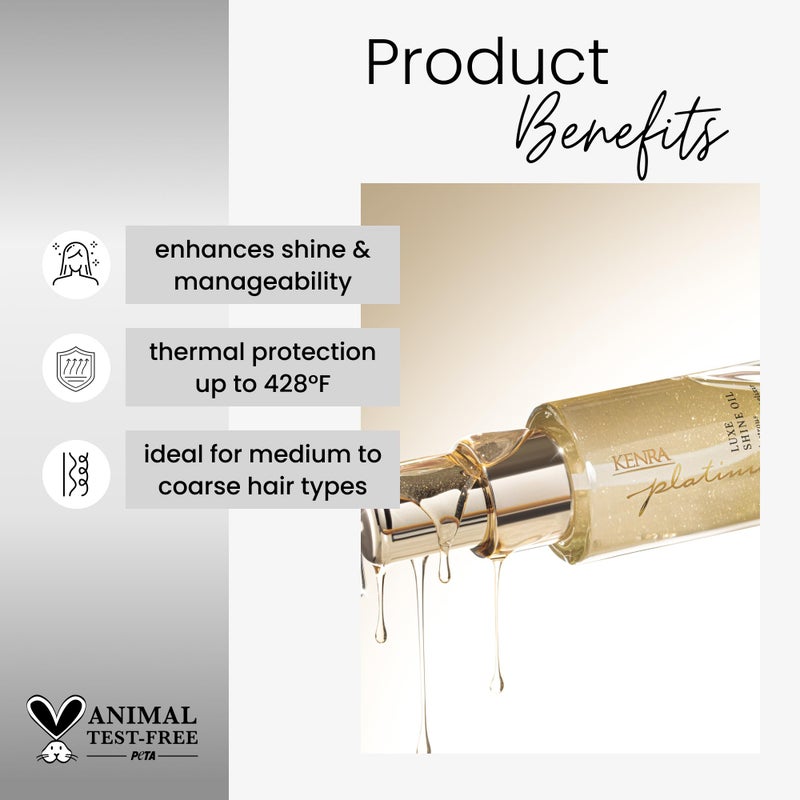 Kenra Professional Platinum Luxe Shine Oil | Gold Enriched Nourishing Elixir |Enhances Shine & Manageability | Thermal Protection Up To 450F | Medium To Coarse Hair | 1.5 fl. Oz - Image 2