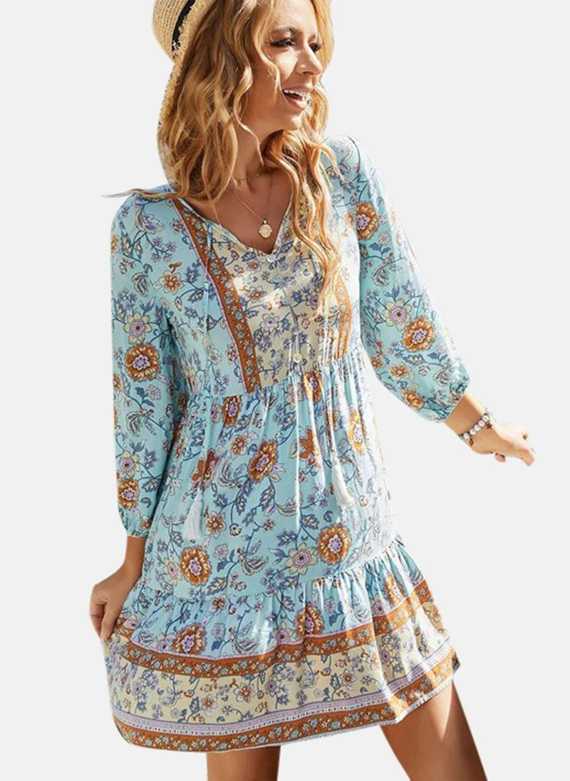 يونيكي Blue Printed A-Line Mini Dress