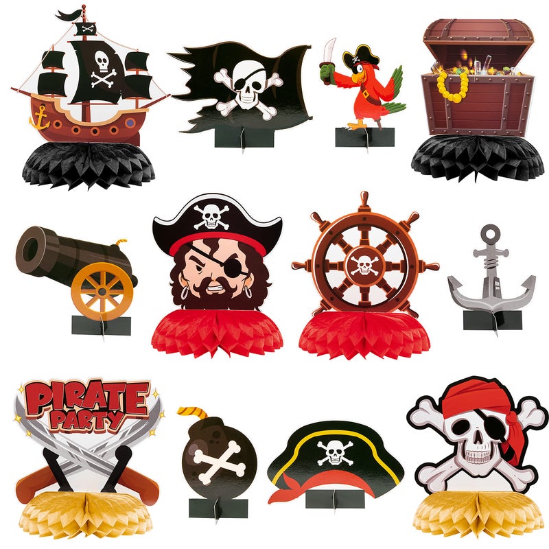 Haooryx Pirate Honeycomb Table Centerpieces 12Pcs Pirate Party Table Decoration Honeycomb Ball Kids Birthday Nautical Party Decoration Newborn Baby Shower Decor Photo Booth Props DIY Paper Craft Kit - Image 2