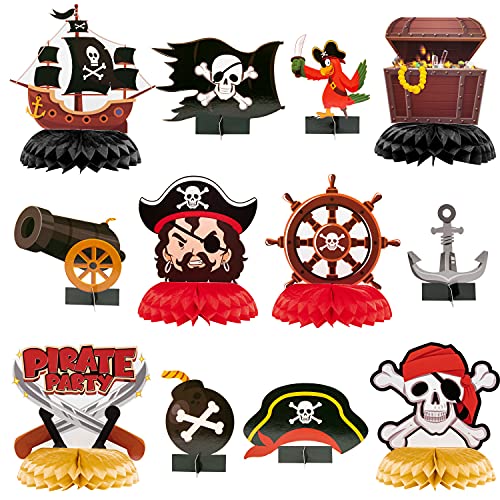 Haooryx Pirate Honeycomb Table Centerpieces 12Pcs Pirate Party Table Decoration Honeycomb Ball Kids Birthday Nautical Party Decoration Newborn Baby Shower Decor Photo Booth Props DIY Paper Craft Kit - Image 1