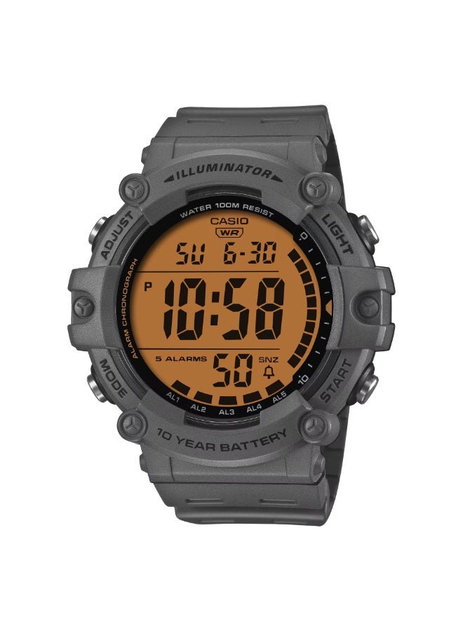 CASIO Digital Men’s Watch AE-1500WHC-8A, 54.4mm Orange Dial, Grey Resin Case & Strap, 10-Year Battery, LED Light, World Time, 100 m WR - Image 1