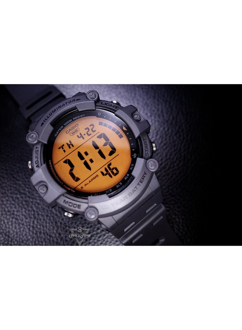 CASIO Digital Men’s Watch AE-1500WHC-8A, 54.4mm Orange Dial, Grey Resin Case & Strap, 10-Year Battery, LED Light, World Time, 100 m WR - Image 2