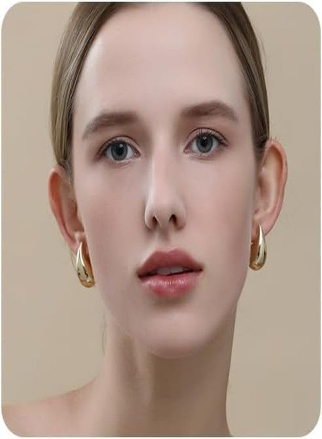 نيوتا أقراط ذهبية على شكل دمعة للنساء، مطلية بذهب عيار 14 قيراطًا، لا تسبب الحساسية، أقراط ذهبية سميكة، أقراط حلقية عصرية خفيفة الوزن للنساء، أقراط ذهبية وفضية سميكة على شكل دمعة، هدية مجوهرات أنيقة - Image 1