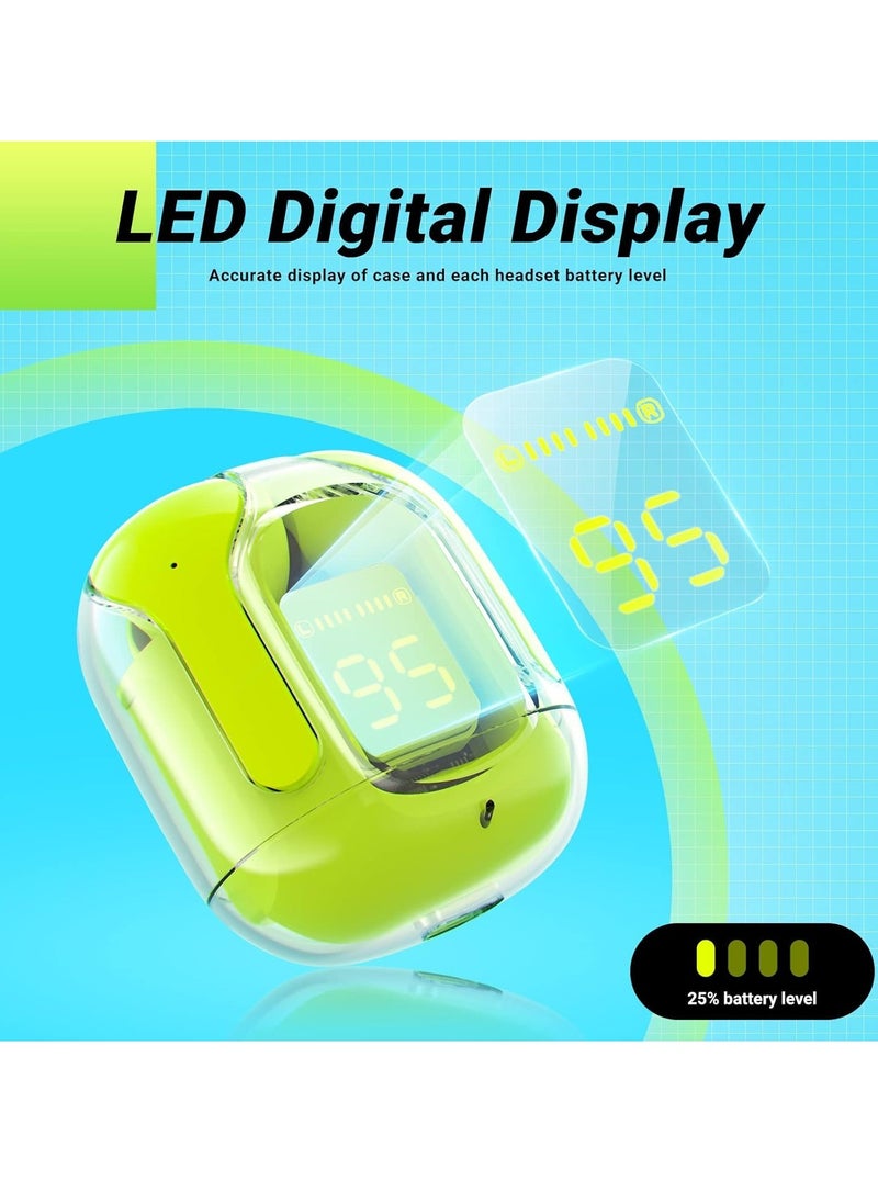 Generic - TWS Wireless Bluetooth Earphones, Transparent Design with Digital Display to Know the Charging Level, High Definition Stereo Gaming Headphones with Built-in Mic, with Touch Control Technology for the Earphone - Green - Image 1