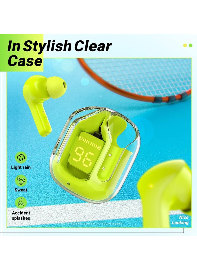 Generic - TWS Wireless Bluetooth Earphones, Transparent Design with Digital Display to Know the Charging Level, High Definition Stereo Gaming Headphones with Built-in Mic, with Touch Control Technology for the Earphone - Green - Image 1