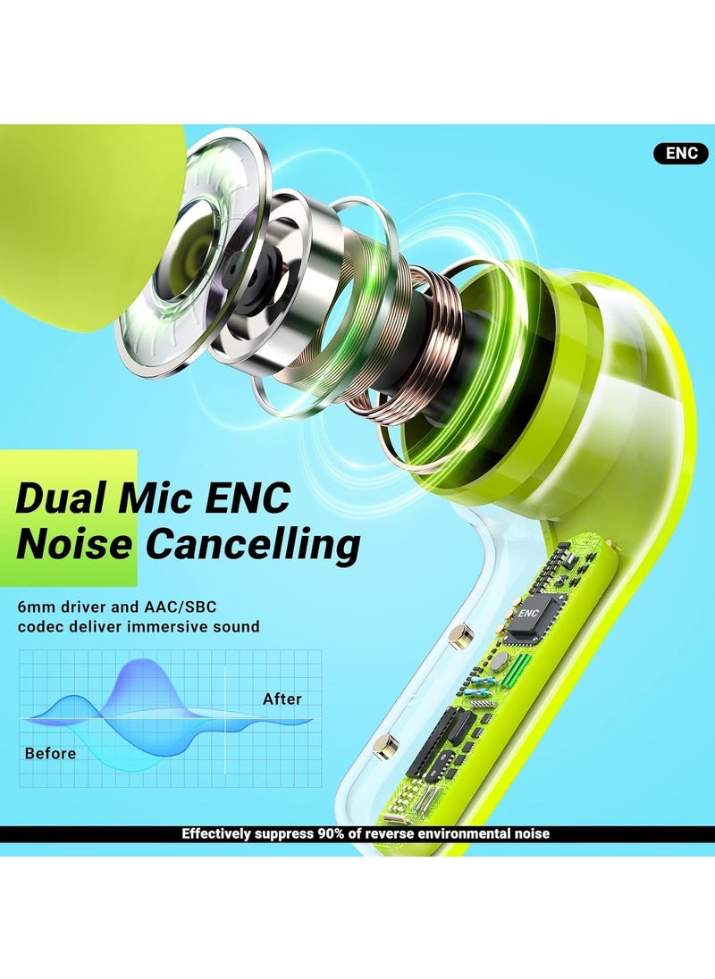 Generic - TWS Wireless Bluetooth Earphones, Transparent Design with Digital Display to Know the Charging Level, High Definition Stereo Gaming Headphones with Built-in Mic, with Touch Control Technology for the Earphone - Green - Image 1