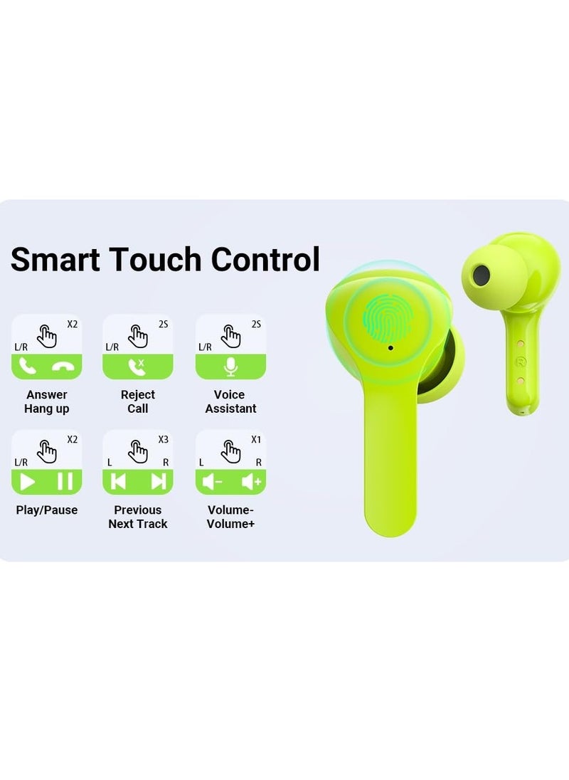 Generic - TWS Wireless Bluetooth Earphones, Transparent Design with Digital Display to Know the Charging Level, High Definition Stereo Gaming Headphones with Built-in Mic, with Touch Control Technology for the Earphone - Green - Image 1
