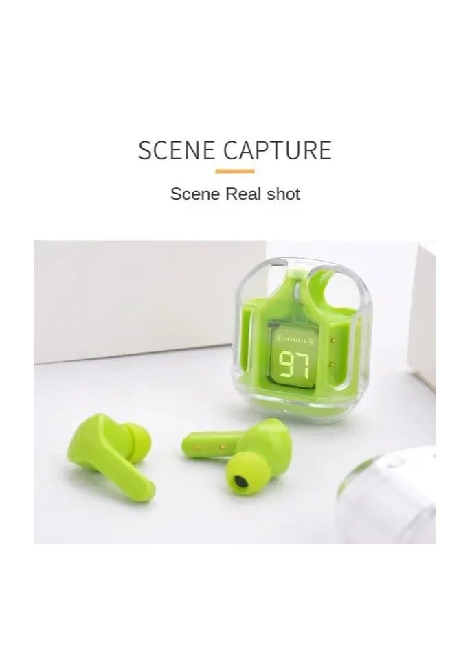 Generic - TWS Wireless Bluetooth Earphones, Transparent Design with Digital Display to Know the Charging Level, High Definition Stereo Gaming Headphones with Built-in Mic, with Touch Control Technology for the Earphone - Green - Image 1