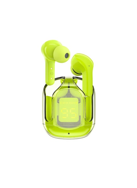 TWS Wireless Bluetooth Earphones, Transparent Design with Digital Display to Know the Charging Level, High Definition Stereo Gaming Headphones with Built-in Mic, with Touch Control Technology for the Earphone - Green
