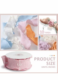 Excefore Chiffon Silk Ribbon Gauze 4 Rolls Cotton Texture Lotus Leaf Edge Ribbons Set for Wedding Invitations, Bridal Bouquets, Gifts Wrapping, DIY Crafts  - Image 2