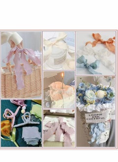 Excefore Chiffon Silk Ribbon Gauze 4 Rolls Cotton Texture Lotus Leaf Edge Ribbons Set for Wedding Invitations, Bridal Bouquets, Gifts Wrapping, DIY Crafts  - Image 4