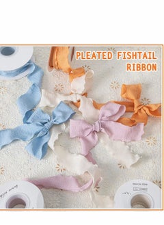 Excefore Chiffon Silk Ribbon Gauze 4 Rolls Cotton Texture Lotus Leaf Edge Ribbons Set for Wedding Invitations, Bridal Bouquets, Gifts Wrapping, DIY Crafts  - Image 5