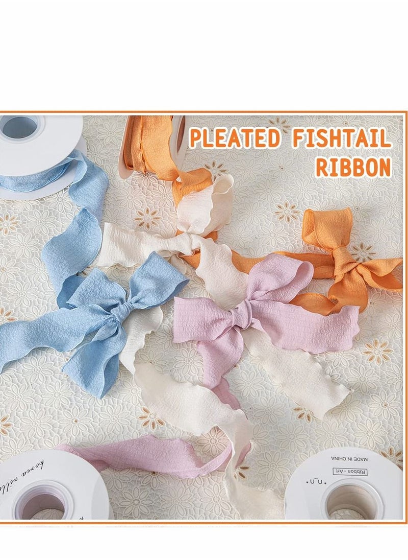 Excefore Chiffon Silk Ribbon Gauze 4 Rolls Cotton Texture Lotus Leaf Edge Ribbons Set for Wedding Invitations, Bridal Bouquets, Gifts Wrapping, DIY Crafts  - Image 5