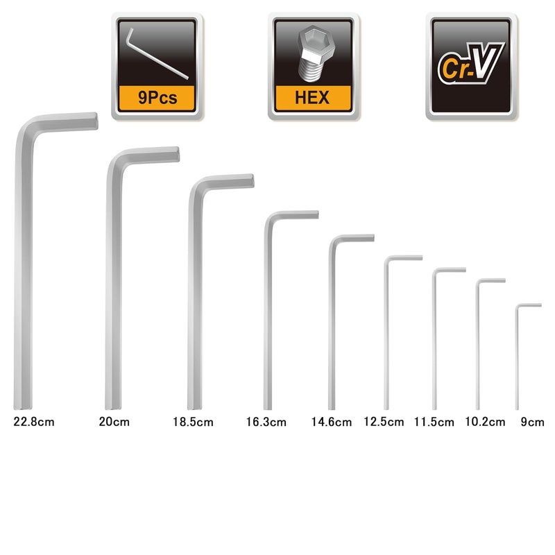 INGCO Ingco 9pcs Hex Key Set 15mm 10MM CrV Heat Treatment and Chrome Plate Perfect For Carpenters Construction  - Image 3