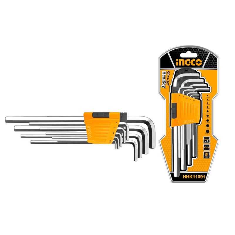 INGCO Ingco 9pcs Hex Key Set 15mm 10MM CrV Heat Treatment and Chrome Plate Perfect For Carpenters Construction  - Image 1