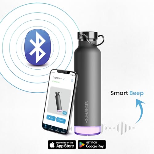 Aquaminder Smart Water Bottle | RGB LED Glow & Timer Hydration Reminder with BT Mobile Phone Connection, Thames with App 600 ML (Grey) - Image 2