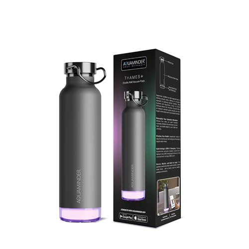 Aquaminder Smart Water Bottle | RGB LED Glow & Timer Hydration Reminder with BT Mobile Phone Connection, Thames with App 600 ML (Grey) - Image 1