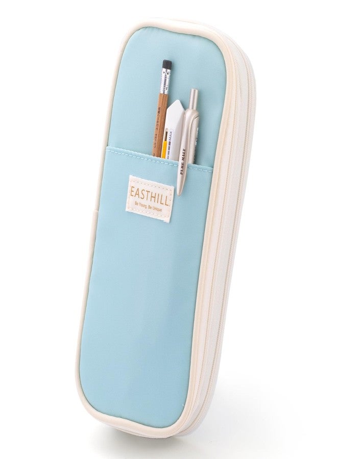 EASTHILL Canvas Big Capacity Pencil Case Large Pencil Pouch Stationery Pen Bag for Teen Girls, Blue, Zipper Pouch Style (Blue) - Image 1