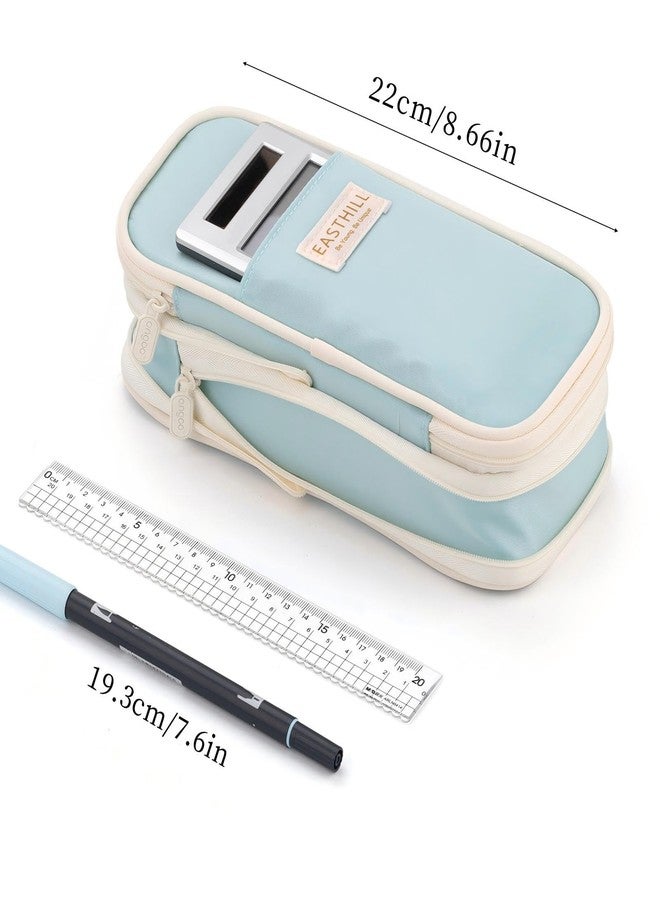 EASTHILL Canvas Big Capacity Pencil Case Large Pencil Pouch Stationery Pen Bag for Teen Girls, Blue, Zipper Pouch Style (Blue) - Image 3