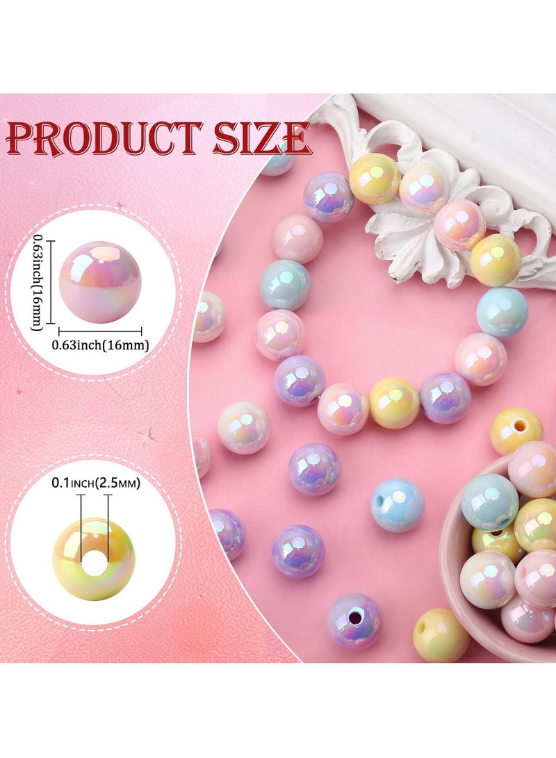 SYOSI 50PCs 16mm AB Color Acrylic Round Beads, Assorted Glow in The Dark Mix Plastic Pastel Loose Spacer Bubblegum Beads for Jewelry Making Phone Strap DIY Crafts - Image 3