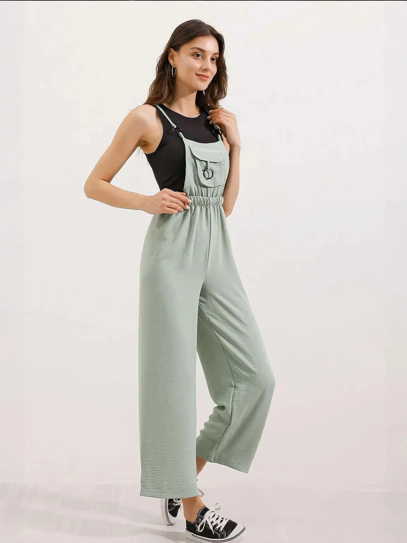 Big Dart Sage Green BDART Relaxed Fit Long Denim Overalls with Pocket for Women | Best Price UAE