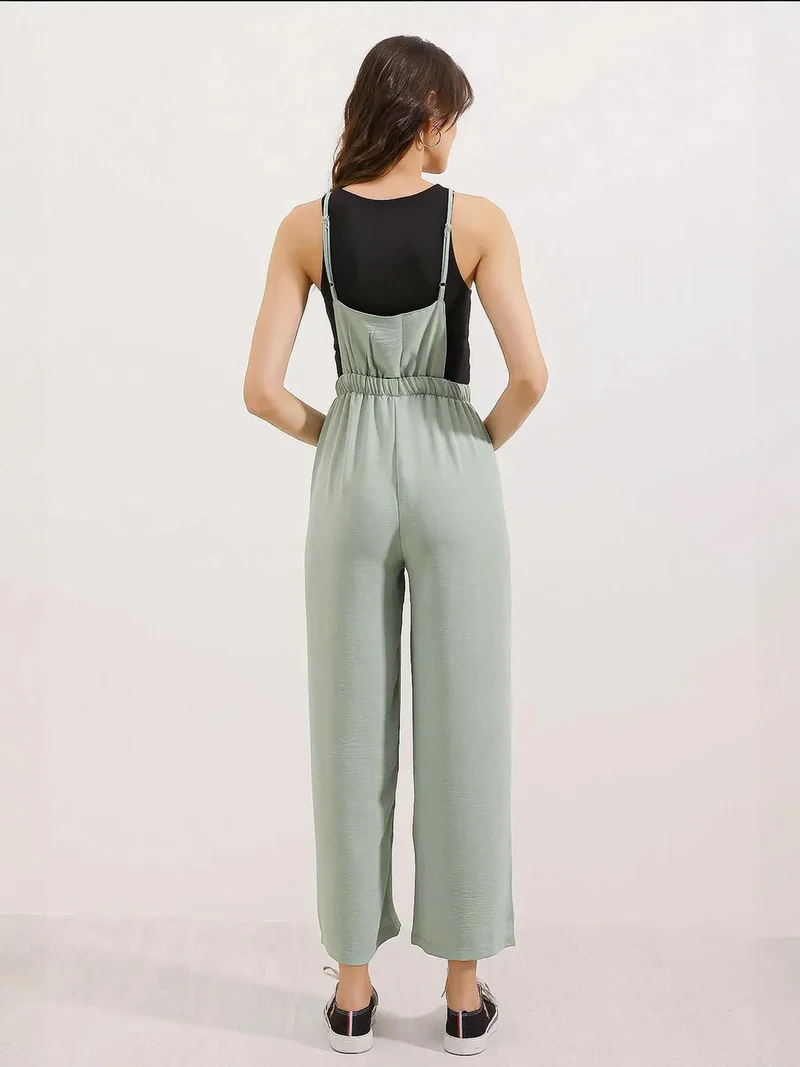 Big Dart Sage Green BDART Relaxed Fit Long Denim Overalls with Pocket for Women | Best Price UAE