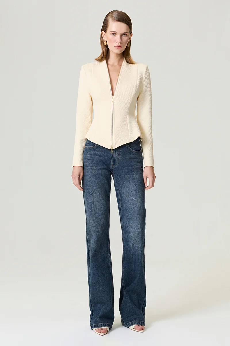 Textured Zip-Front Blouse