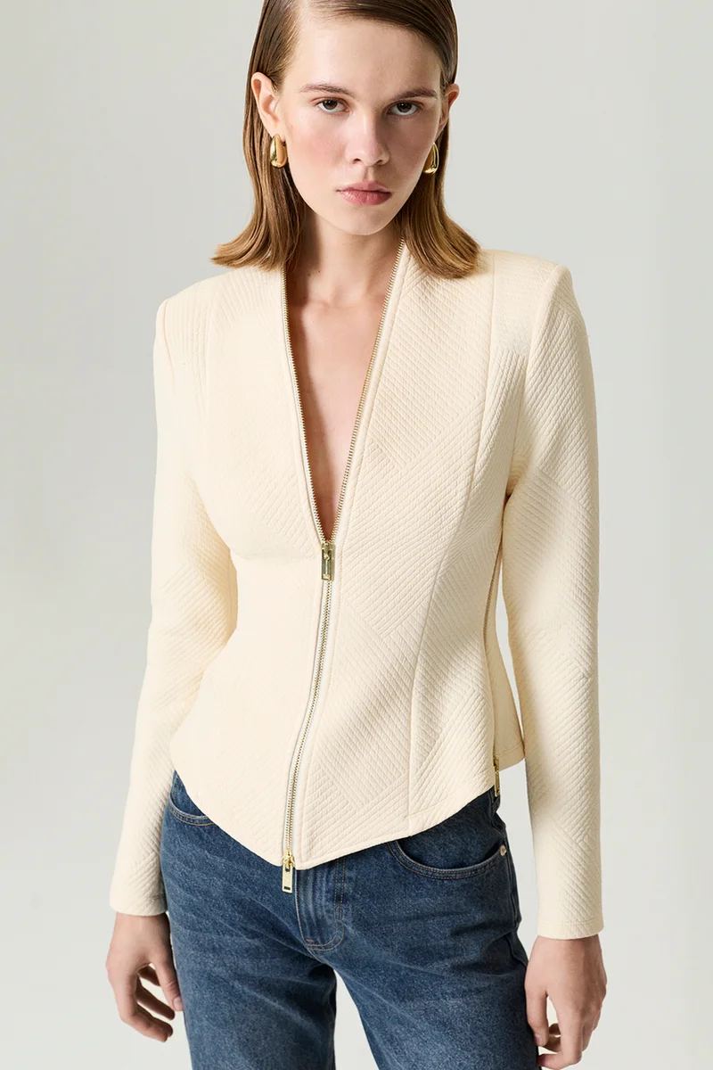 Nocturne Textured Zip-Front Blouse