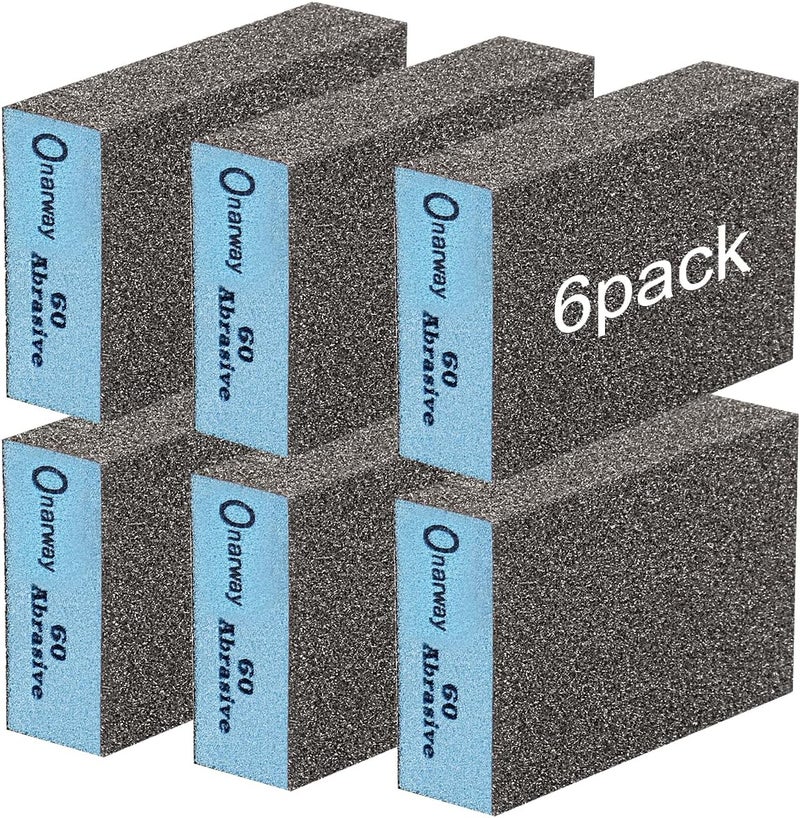 Onarway Sanding Blocks 6 Packs Wet and Dry Dual-use Sanding Sponges - Coarse 60 Grits: Washable and Reusable for Wood Metal Wall Polish - Image 1