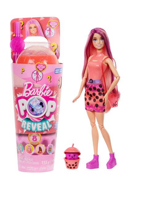 Pop Reveal Pink Wick Blonde Doll with Tumbler Wizard Mochi Bubble Tea with Ice Cubes Reveal Clothes, Pets and Surprise Accessories, Toy +3 Years Old